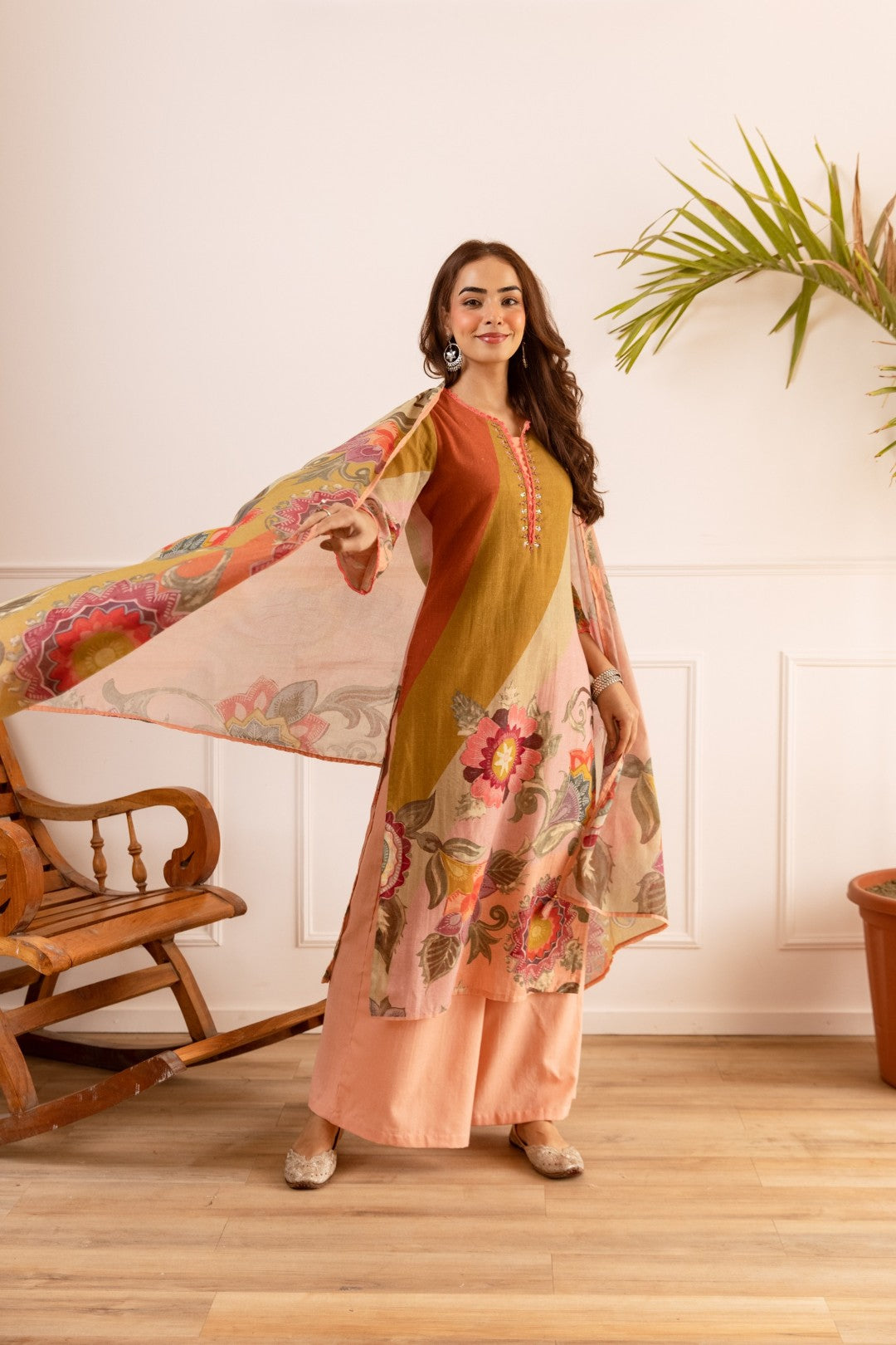 Karen Coral Cotton Suit Set