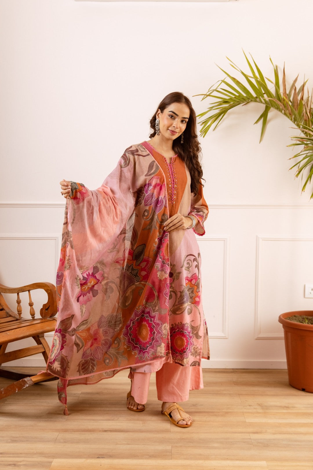 Karen Salmon Cotton Suit set