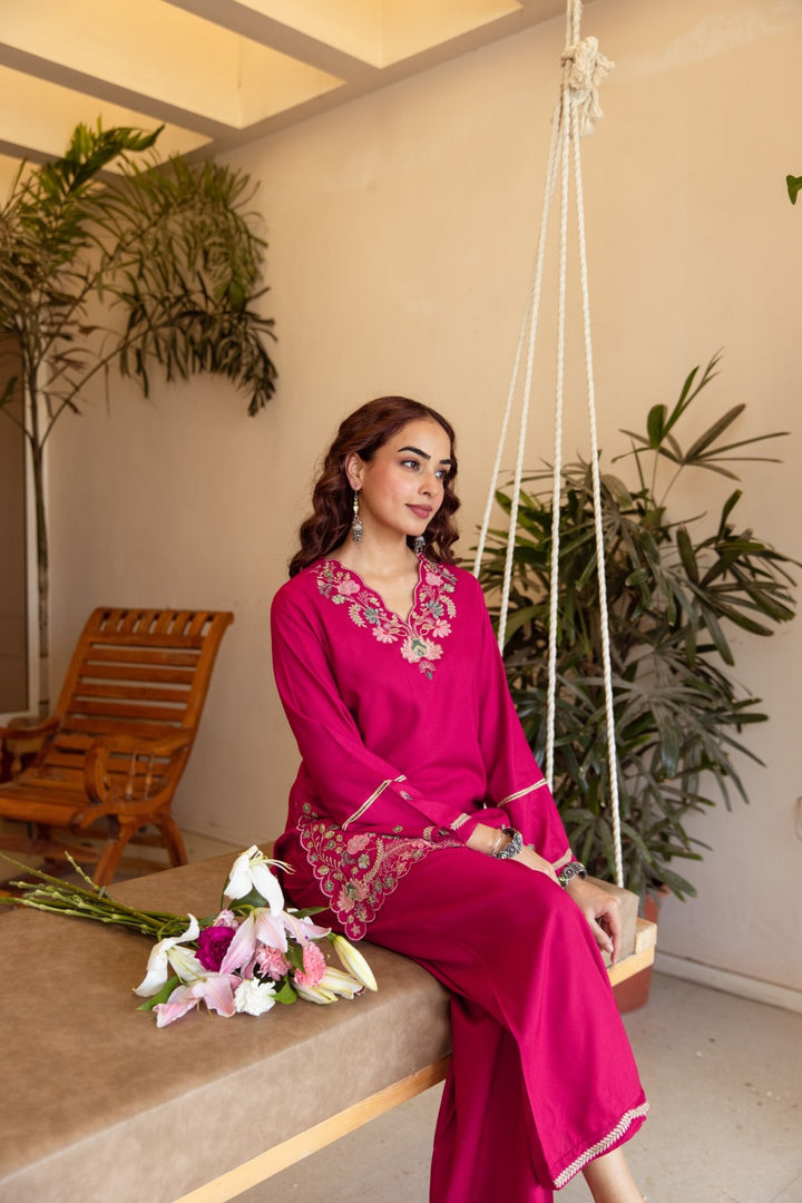 Stravi flamingo embroidery co-ord set