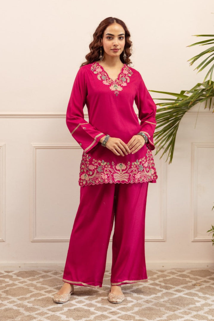 Stravi flamingo embroidery co-ord set