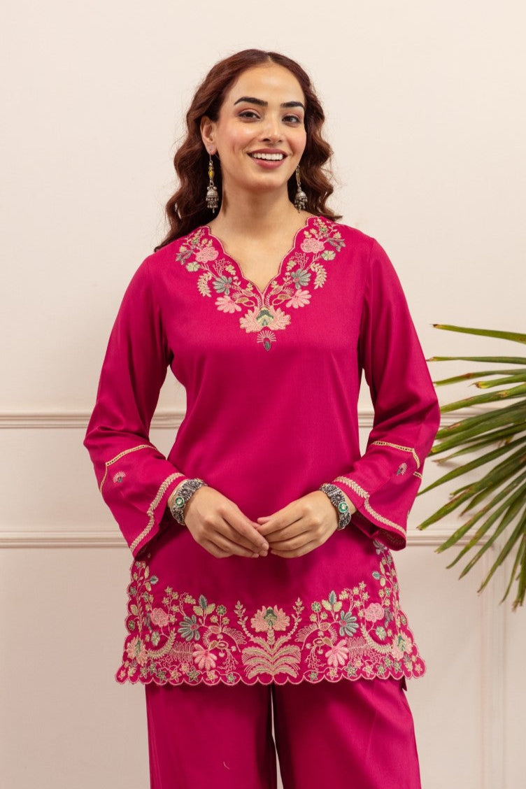 Stravi flamingo embroidery co-ord set