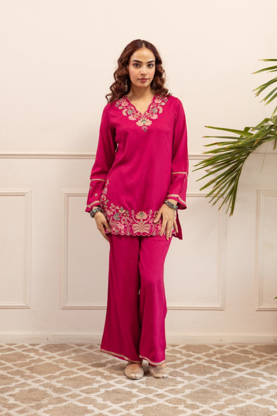 Stravi flamingo embroidery co-ord set