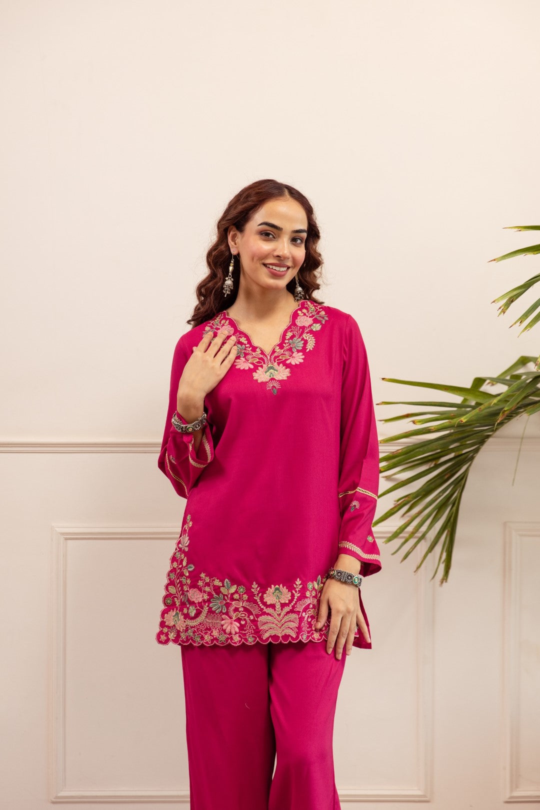 Stravi flamingo embroidery co-ord set
