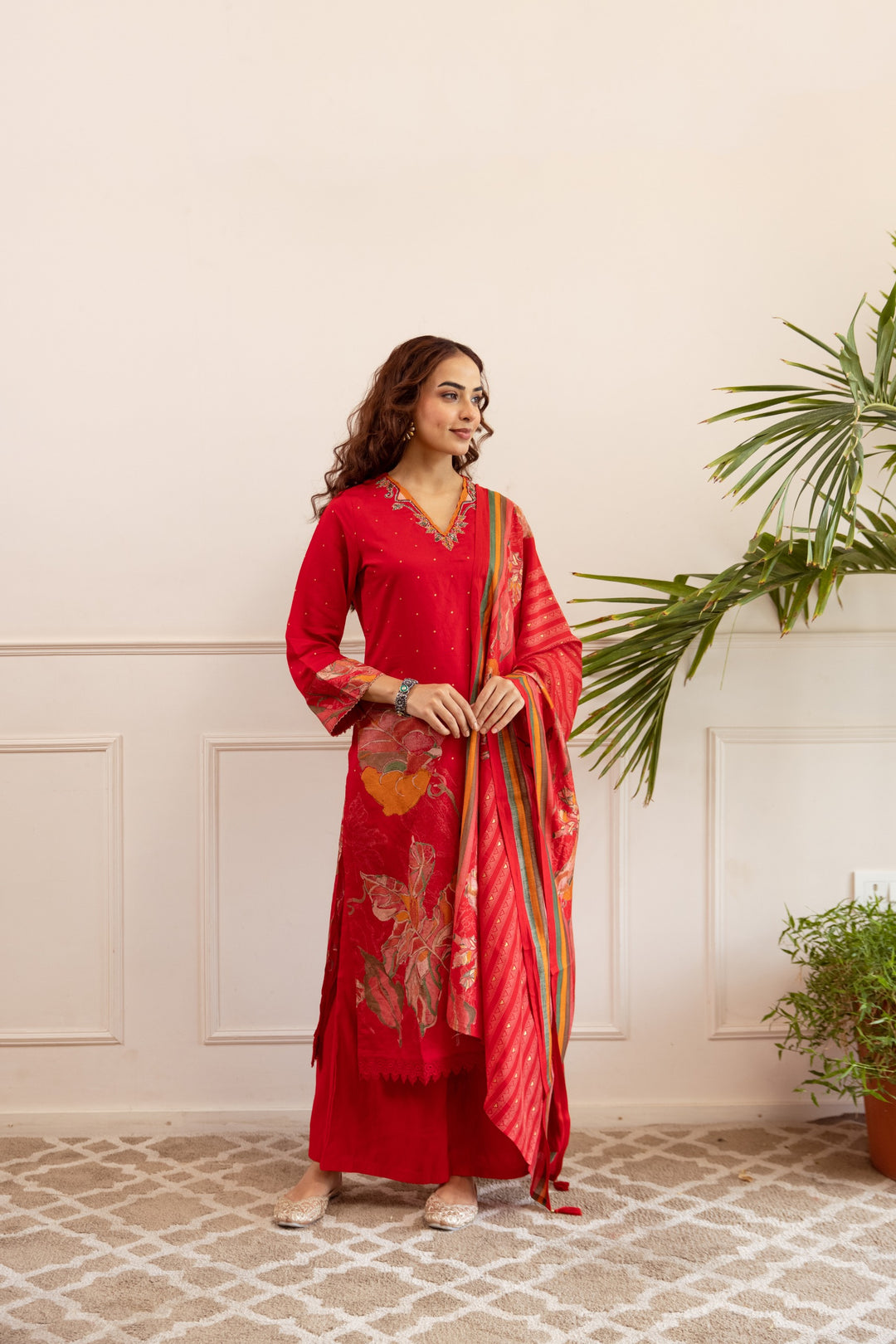 Kabool hibiscus work suit set