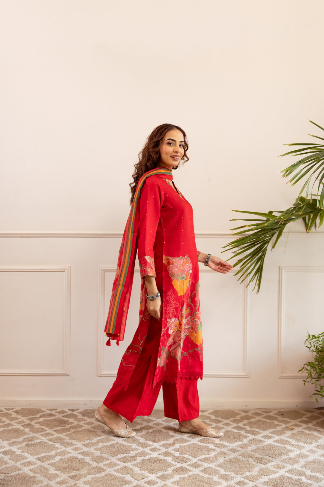 Kabool hibiscus work suit set