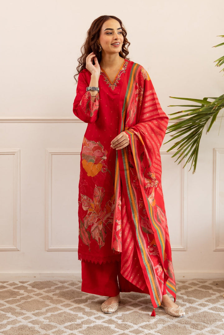 Kabool hibiscus work suit set