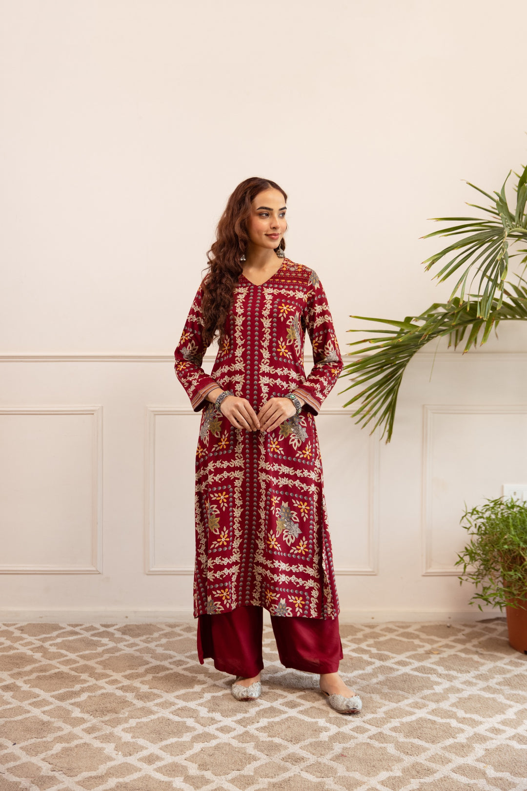 Kabool Firebrick printed kurta pant set