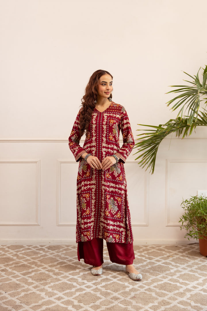 Kabool Firebrick printed kurta pant set