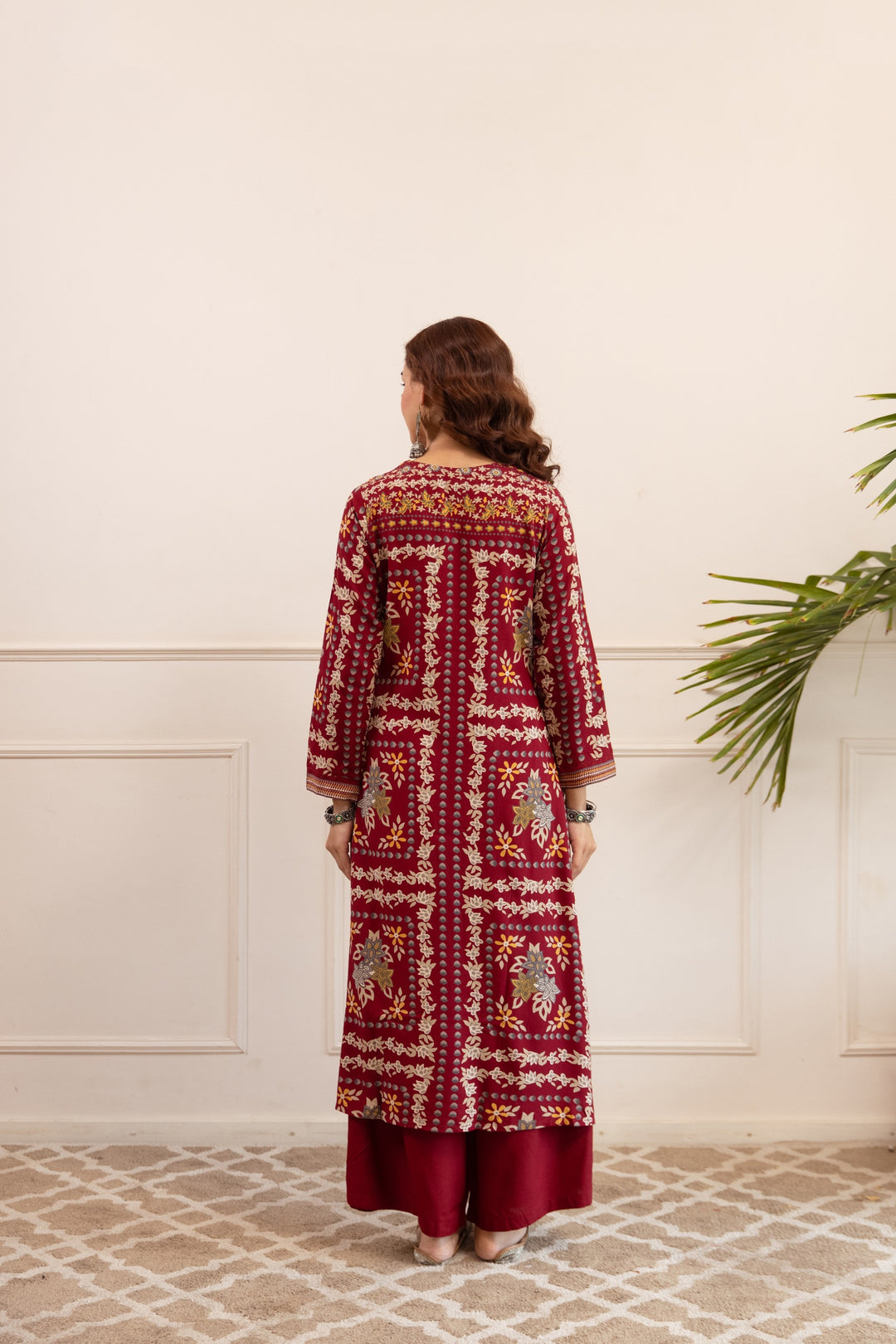 Kabool Firebrick printed kurta pant set