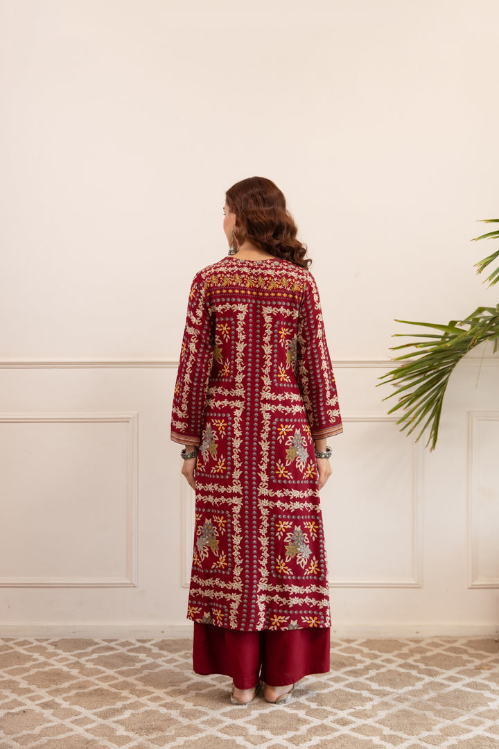Kabool Firebrick printed kurta pant set