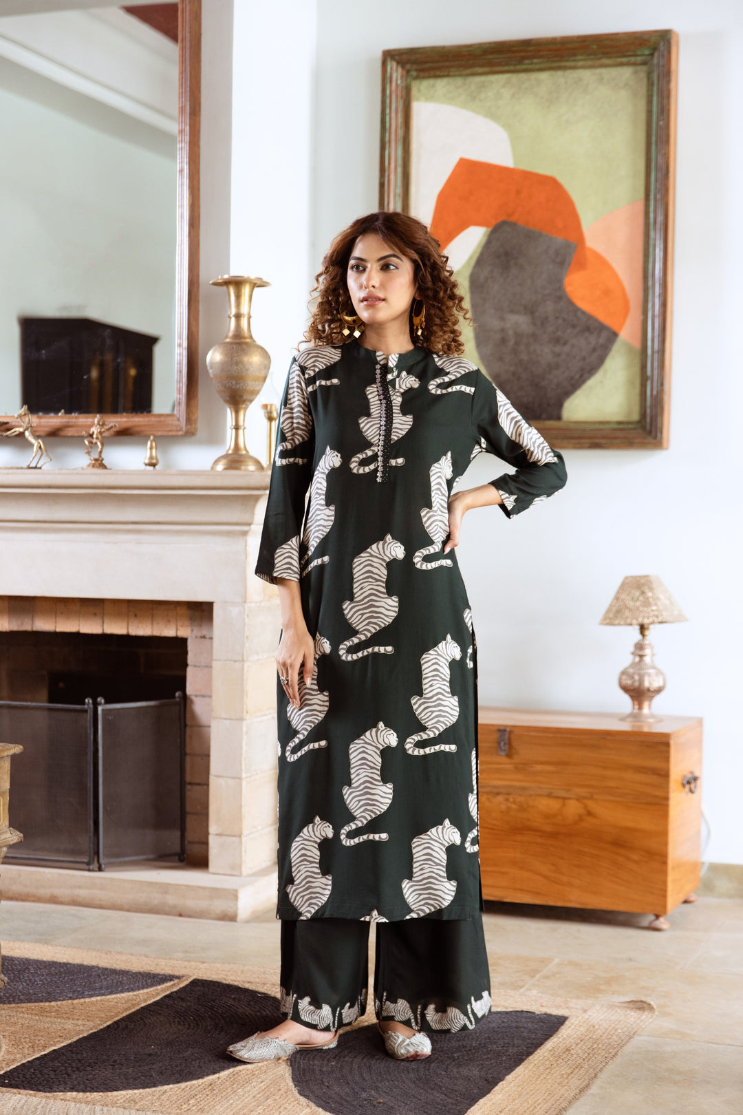 Aruna Pine Tiger Kurta Pant Set