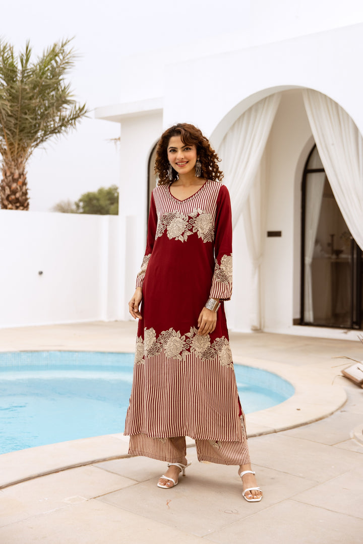 Bakul merlot printed kurta pant set