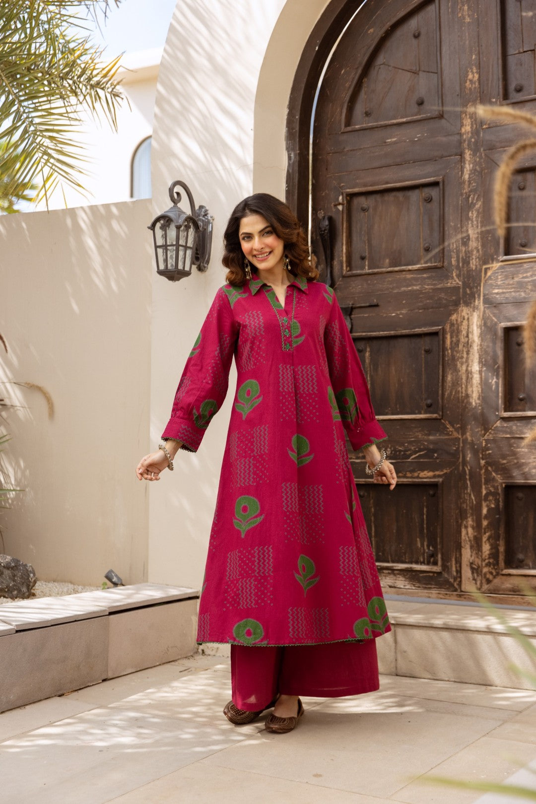 Raven cherry cotton kurta pant set