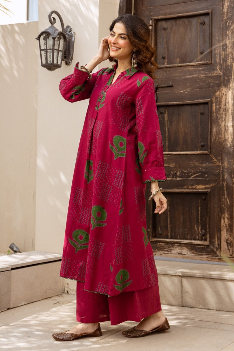 Raven cherry cotton kurta pant set