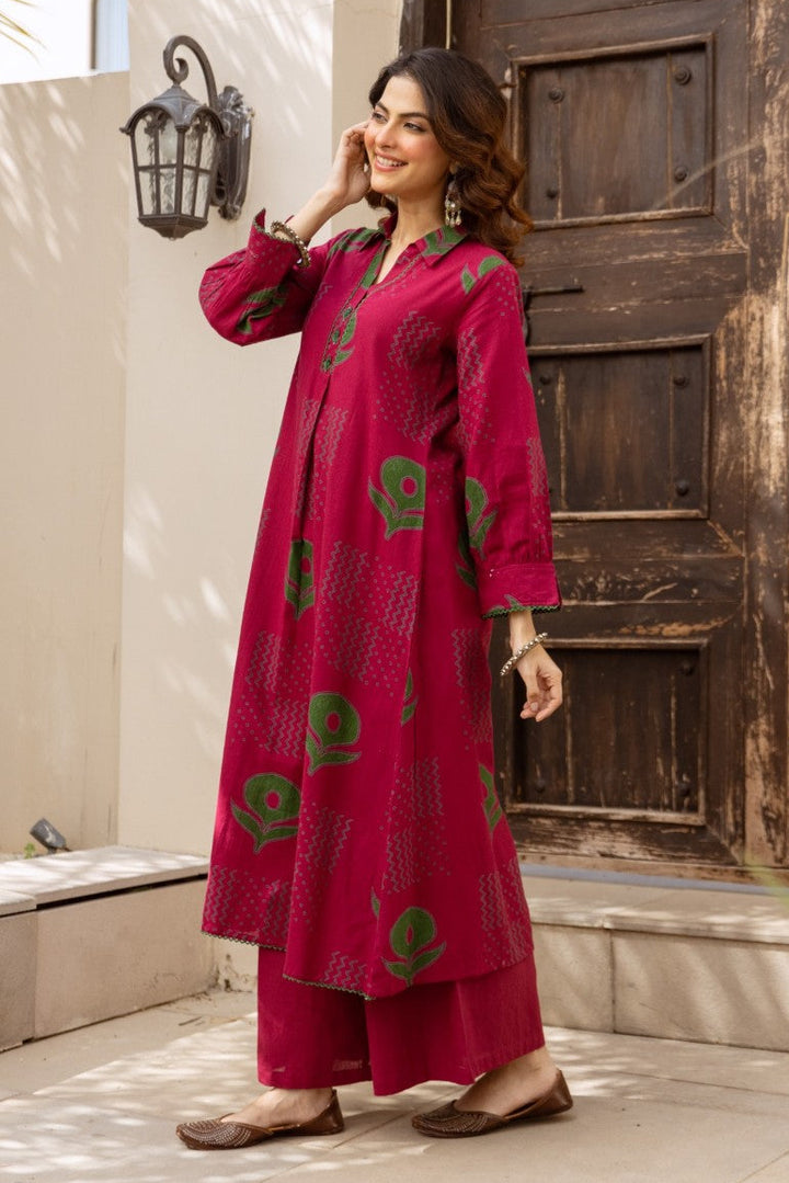 Raven cherry cotton kurta pant set