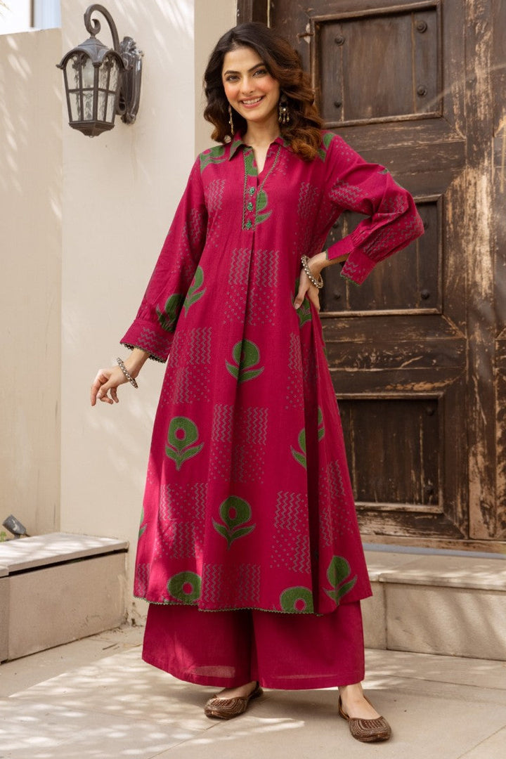 Raven cherry cotton kurta pant set