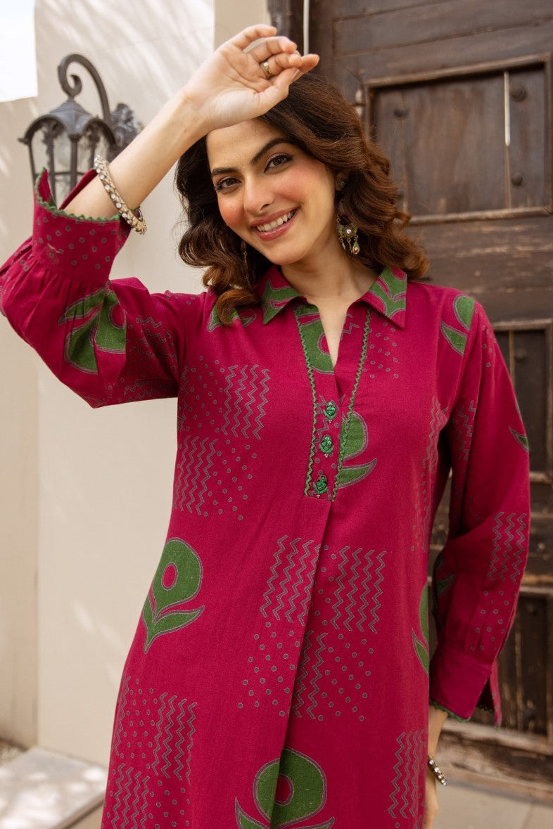 Raven cherry cotton kurta pant set