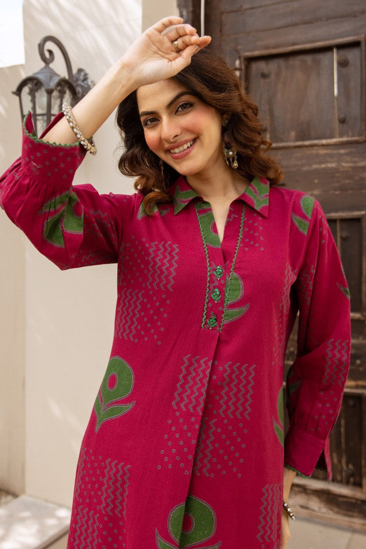 Raven cherry cotton kurta pant set