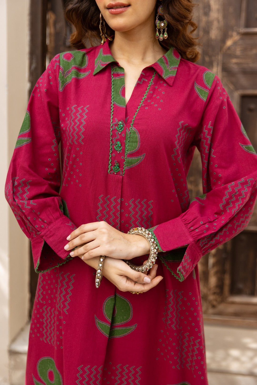 Raven cherry cotton kurta pant set