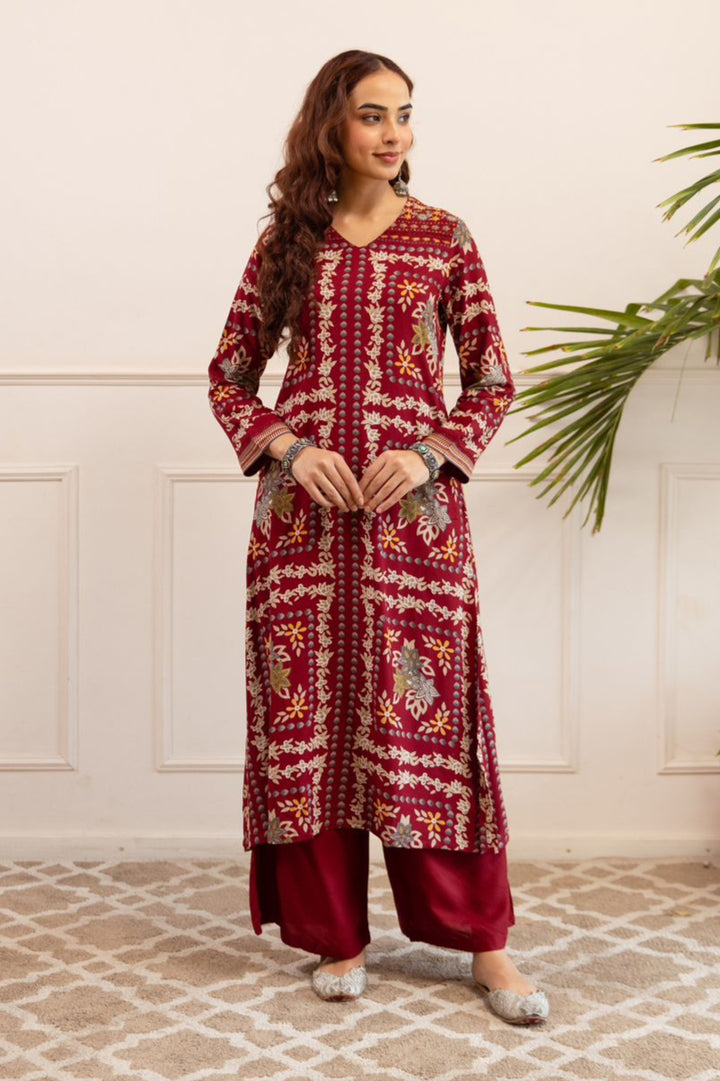 Kabool Firebrick printed kurta pant set