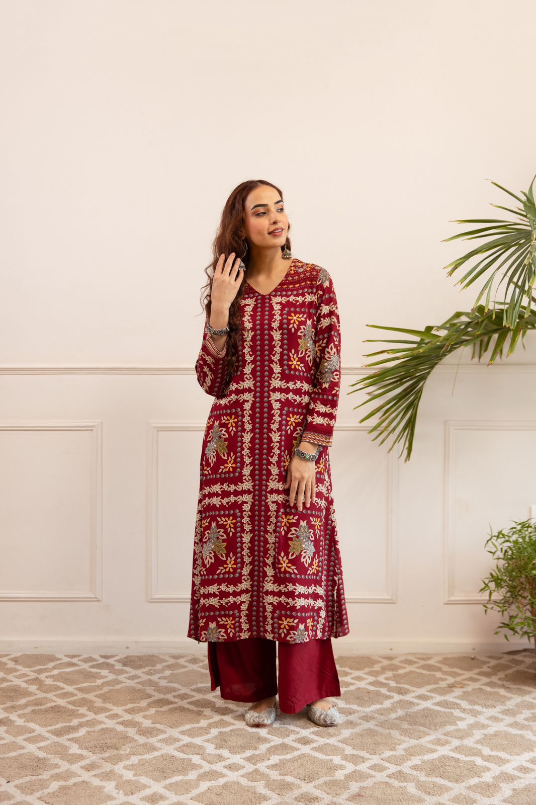 Kabool Firebrick printed kurta pant set