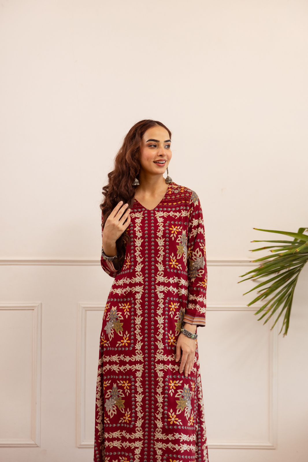 Kabool Firebrick printed kurta pant set