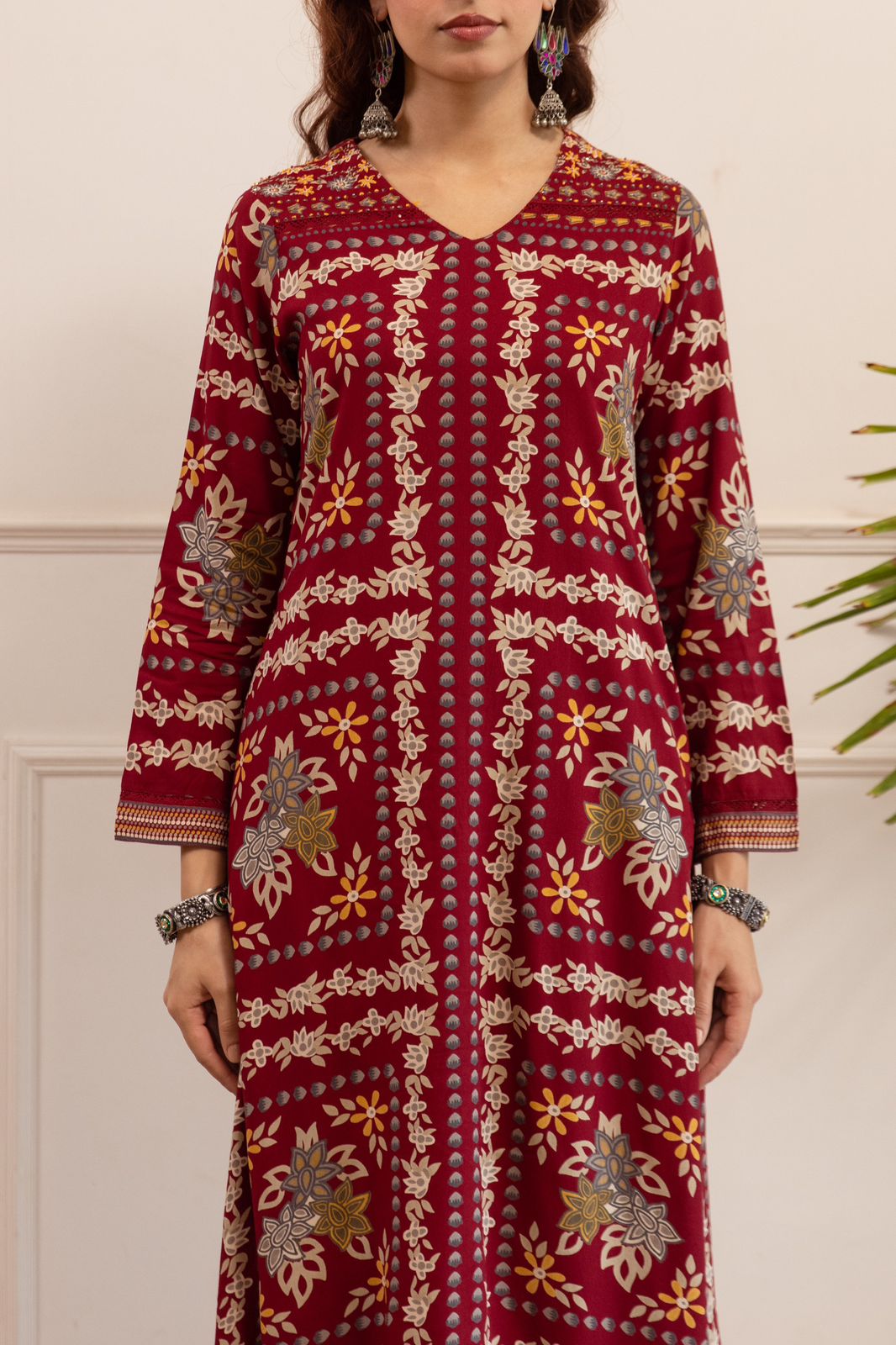 Kabool Firebrick printed kurta pant set