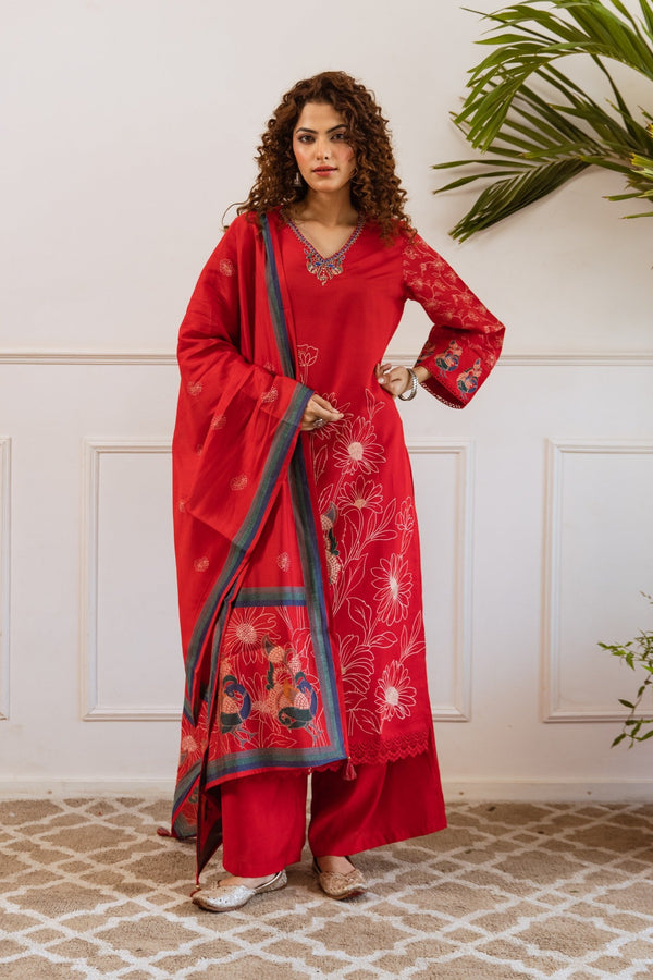 Kabool poppy work Suit Set