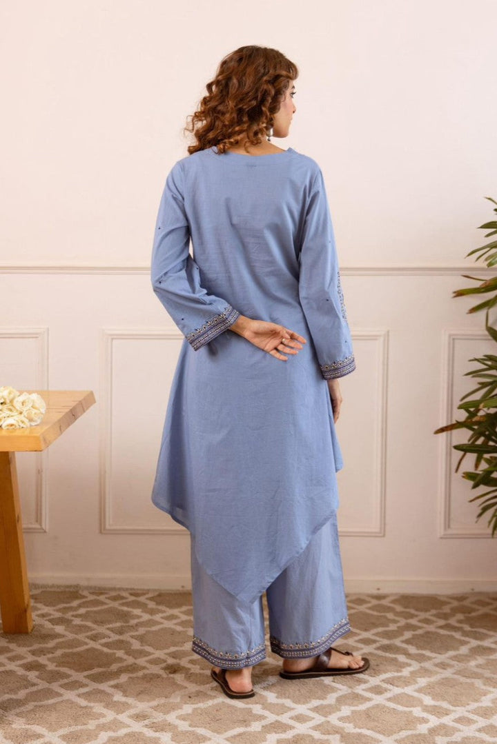 Stravi periwinkle Embroidery Kurta Pant set
