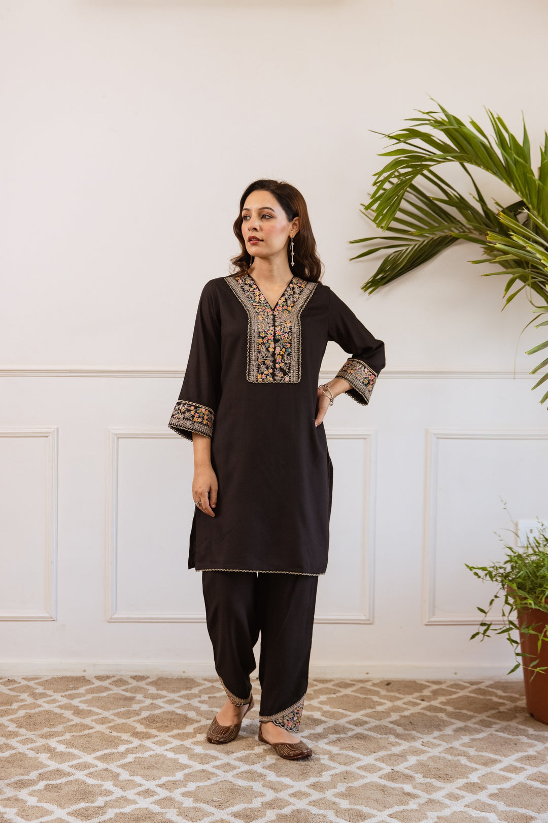 Kabool Ebony embroidery cotton co-ord set