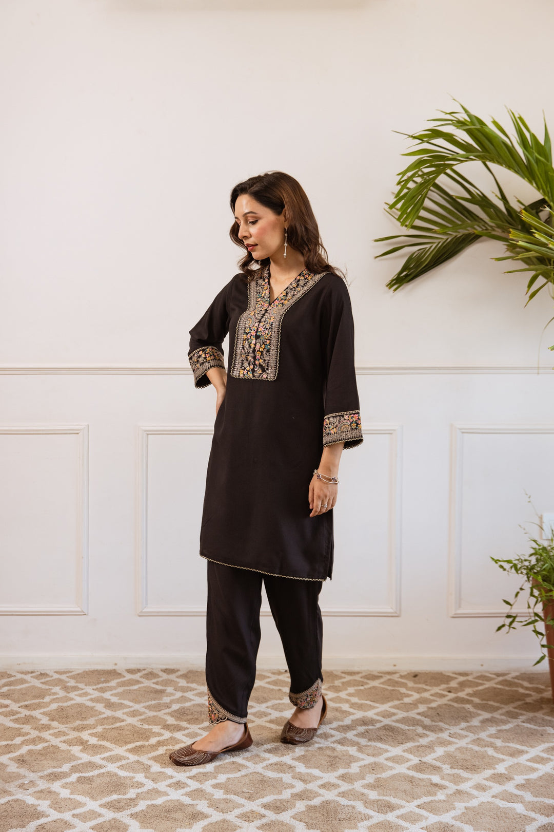 Kabool Ebony embroidery cotton co-ord set