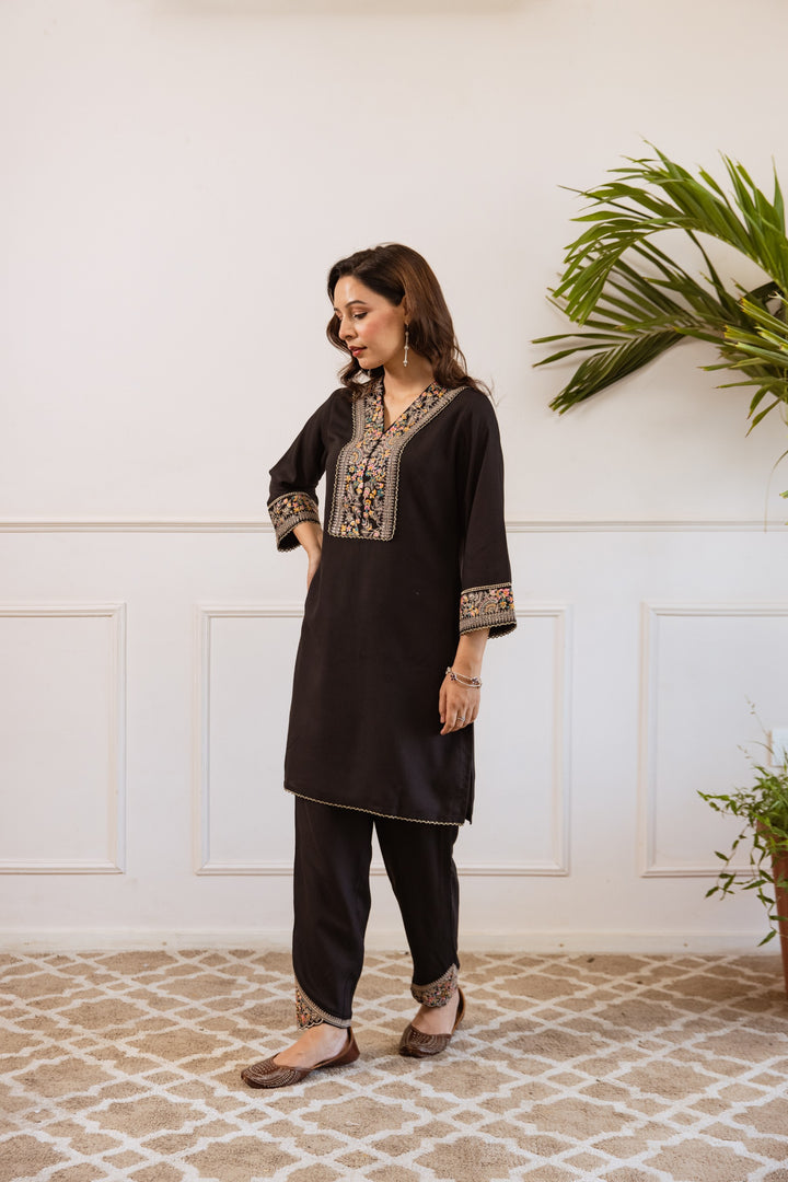 Kabool Ebony embroidery cotton co-ord set