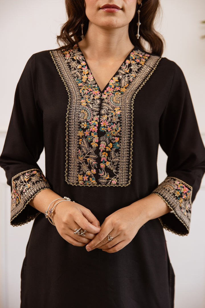 Kabool Ebony embroidery cotton co-ord set