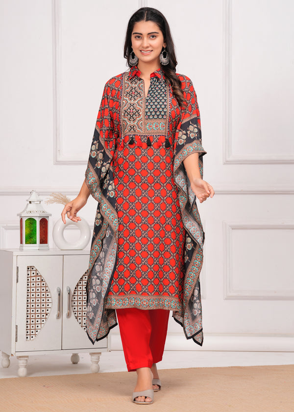 Maurya Crimson Premium Kurta Kaftan Pant Set