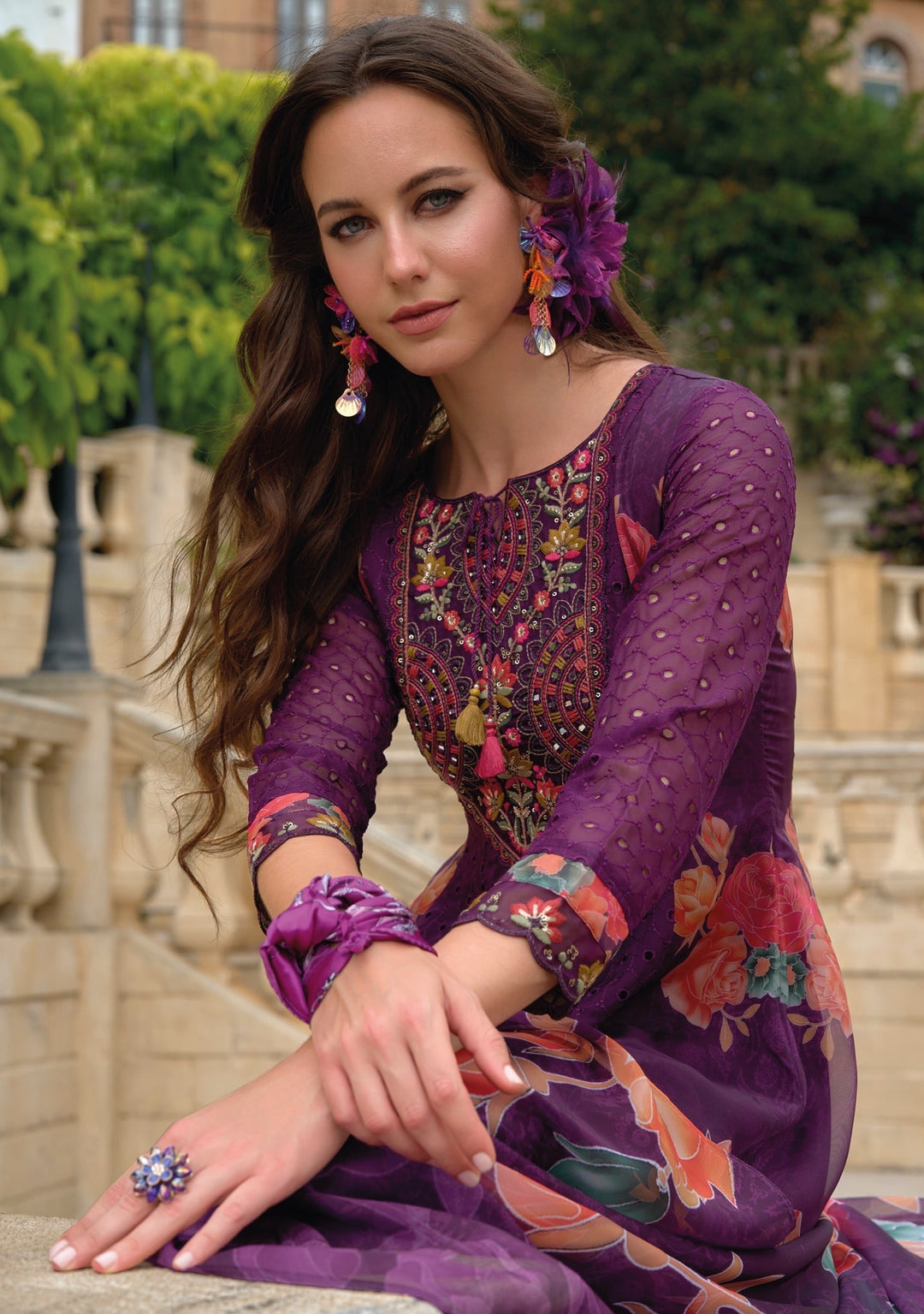 Altaf Orchid Schiffli Anarkali Full Work Cotton Suit set