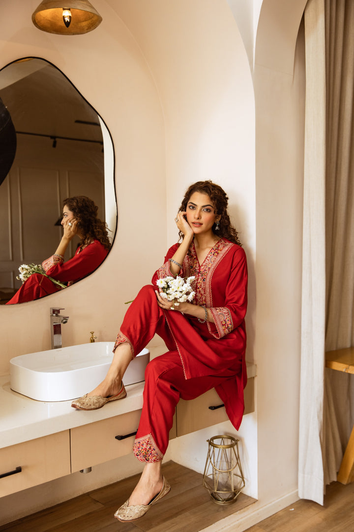 Kabool Vermi Embroidery Kurta Pant set