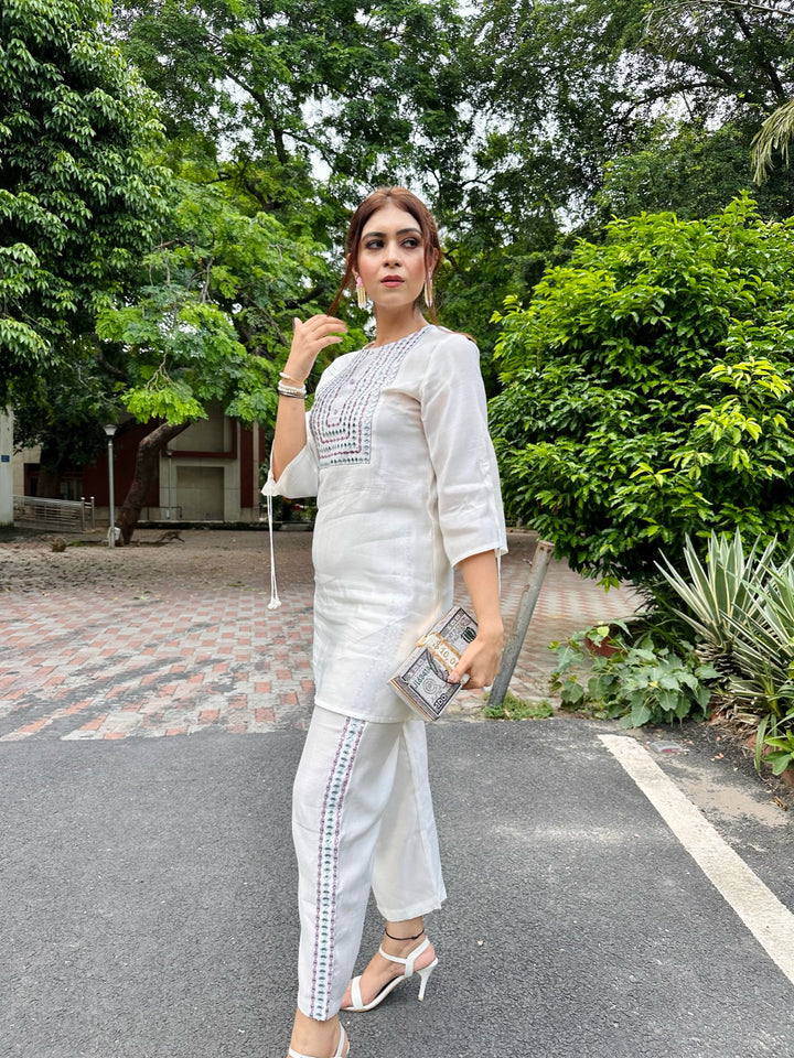 Lama White Embroidered Co-ord Set