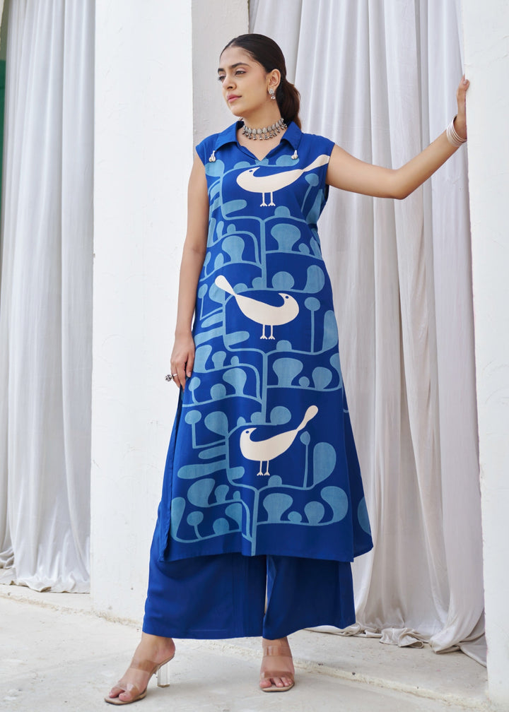 Kabool Yaleblue printed kurta pant set