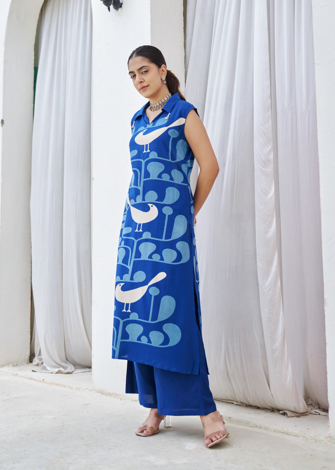 Kabool Yaleblue printed kurta pant set