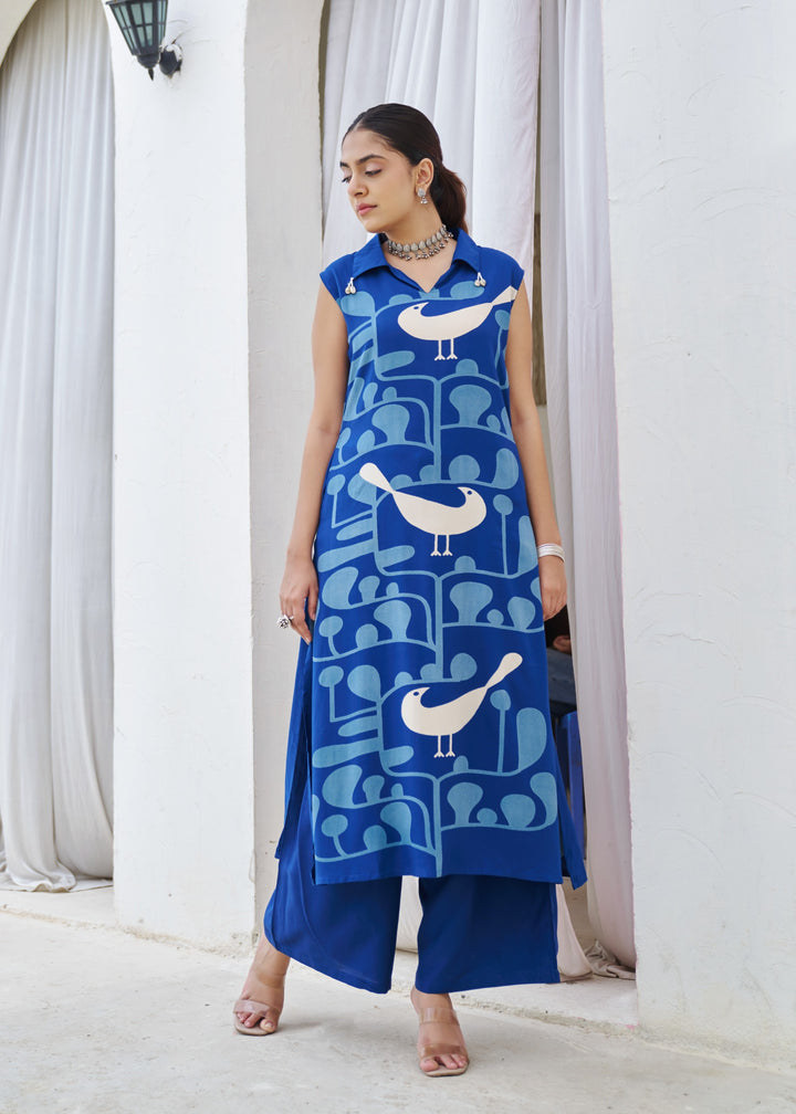 Kabool Yaleblue printed kurta pant set