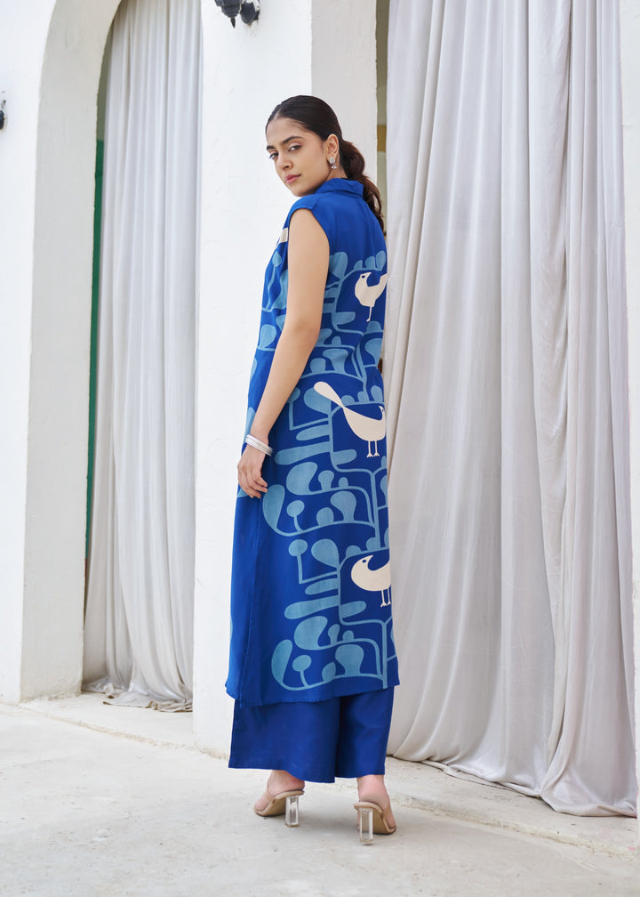 Kabool Yaleblue printed kurta pant set