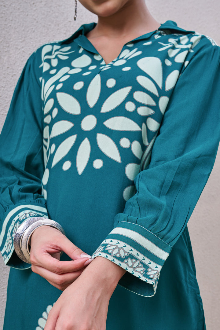 Kabool Teal printed cotton co-ord set