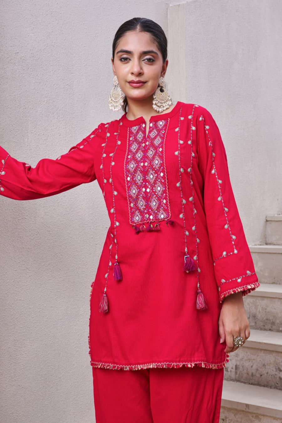 Stravi scarlet embroidery co-ord set