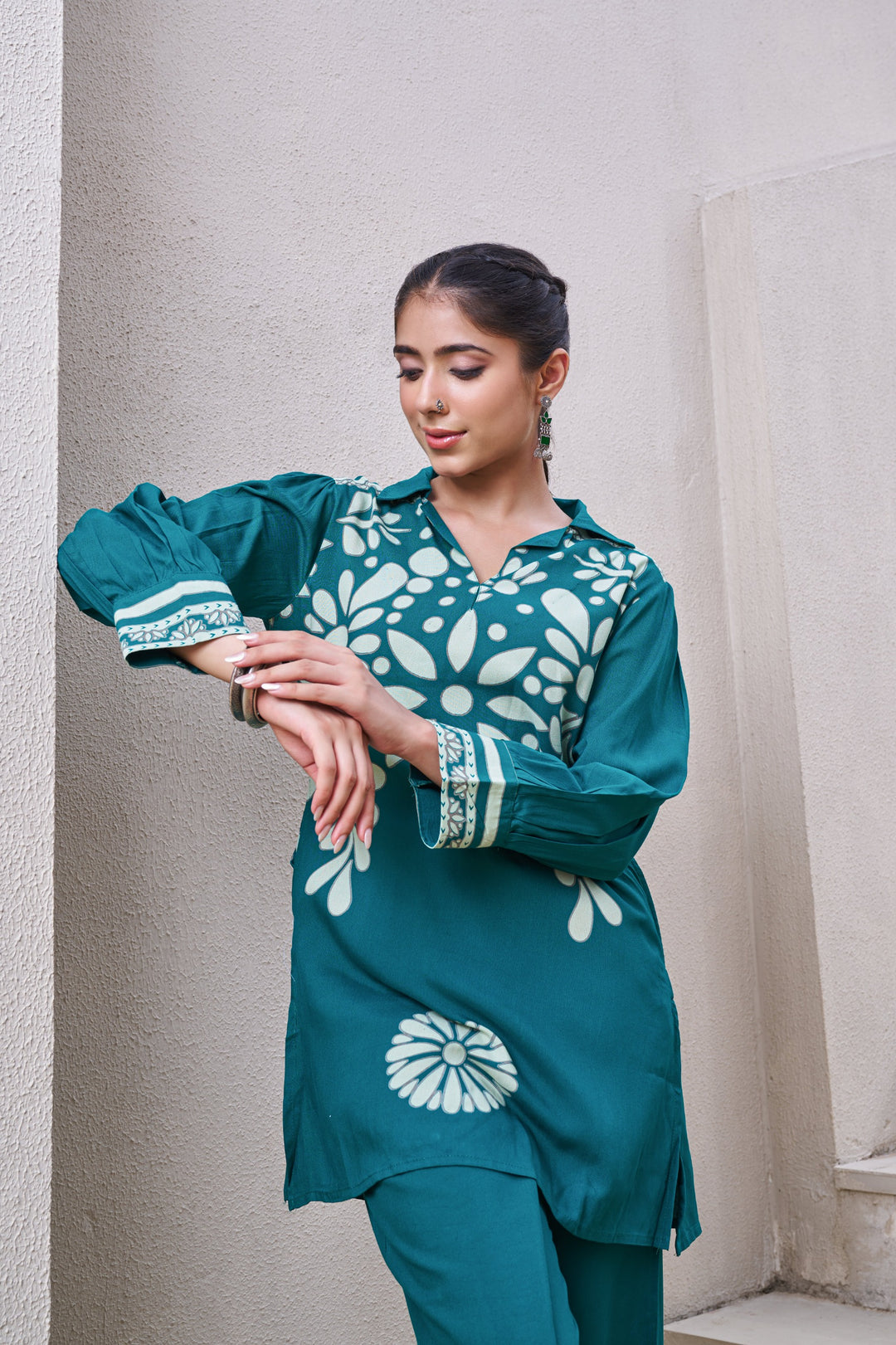 Kabool Teal printed cotton co-ord set
