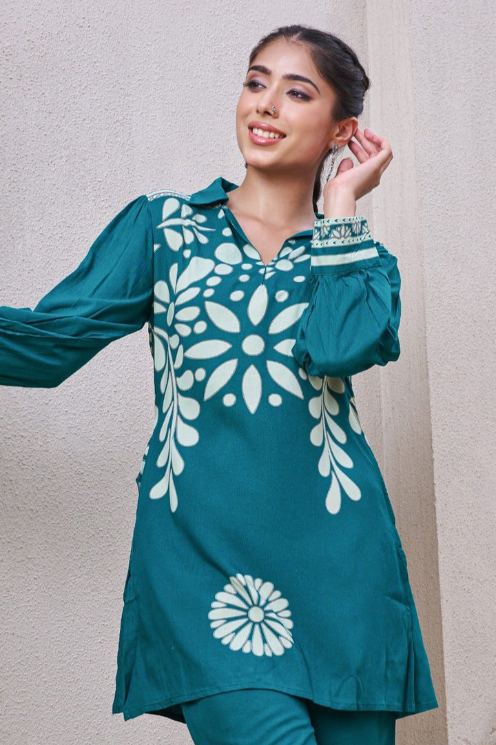 Kabool Teal printed cotton co-ord set