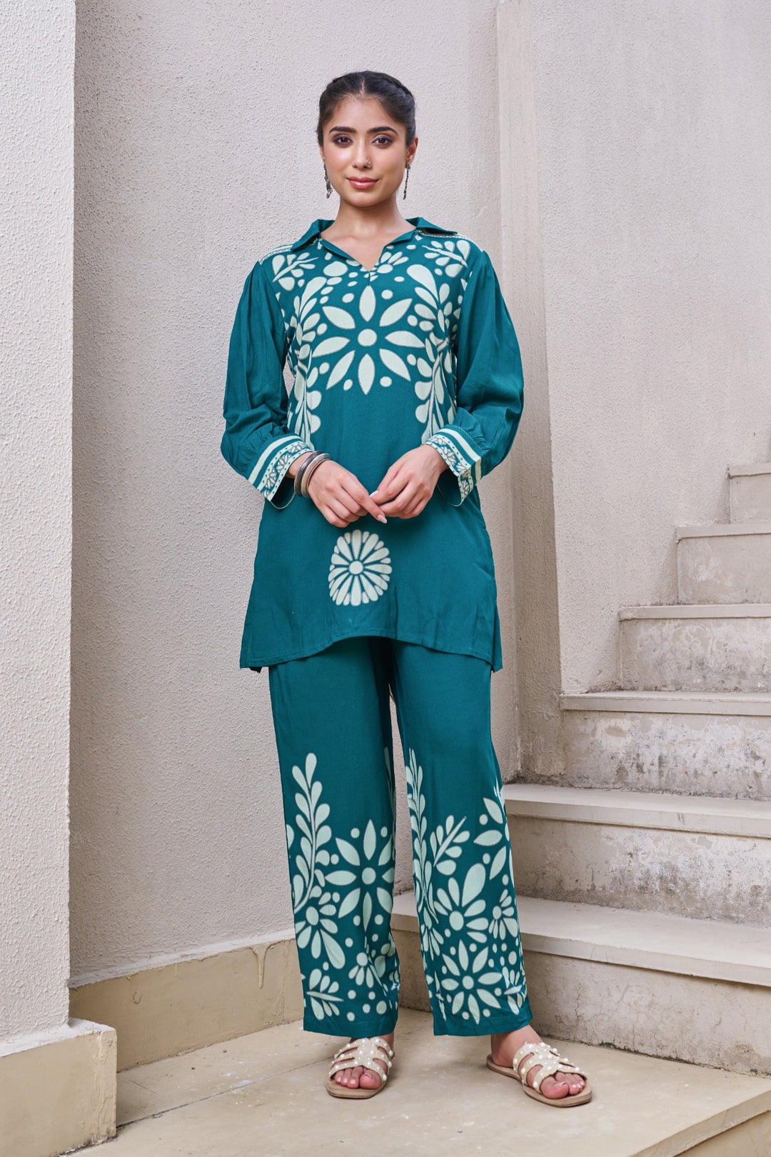 Kabool Teal printed cotton co-ord set