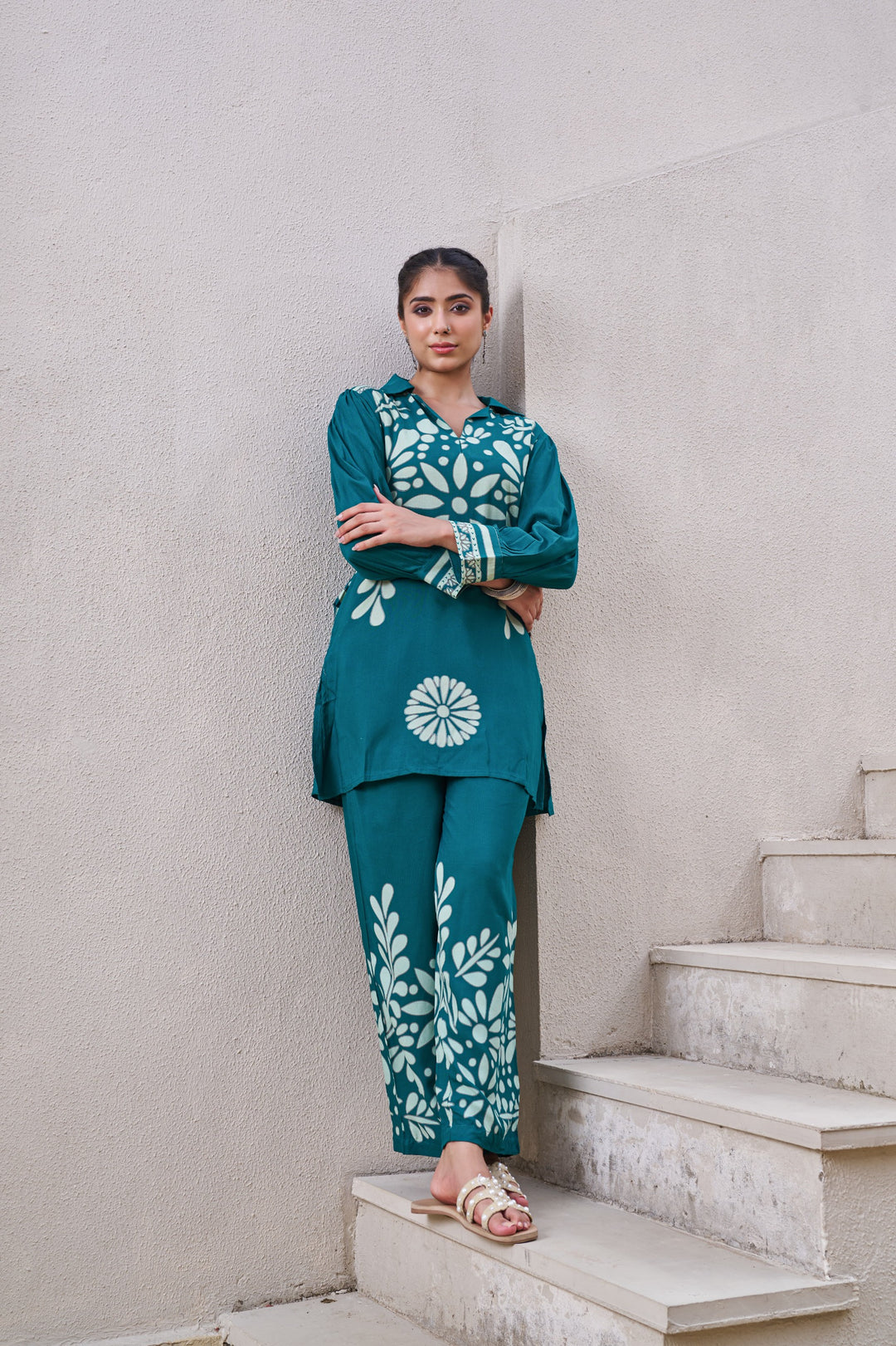 Kabool Teal printed cotton co-ord set