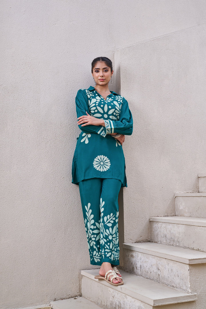 Kabool Teal printed cotton co-ord set