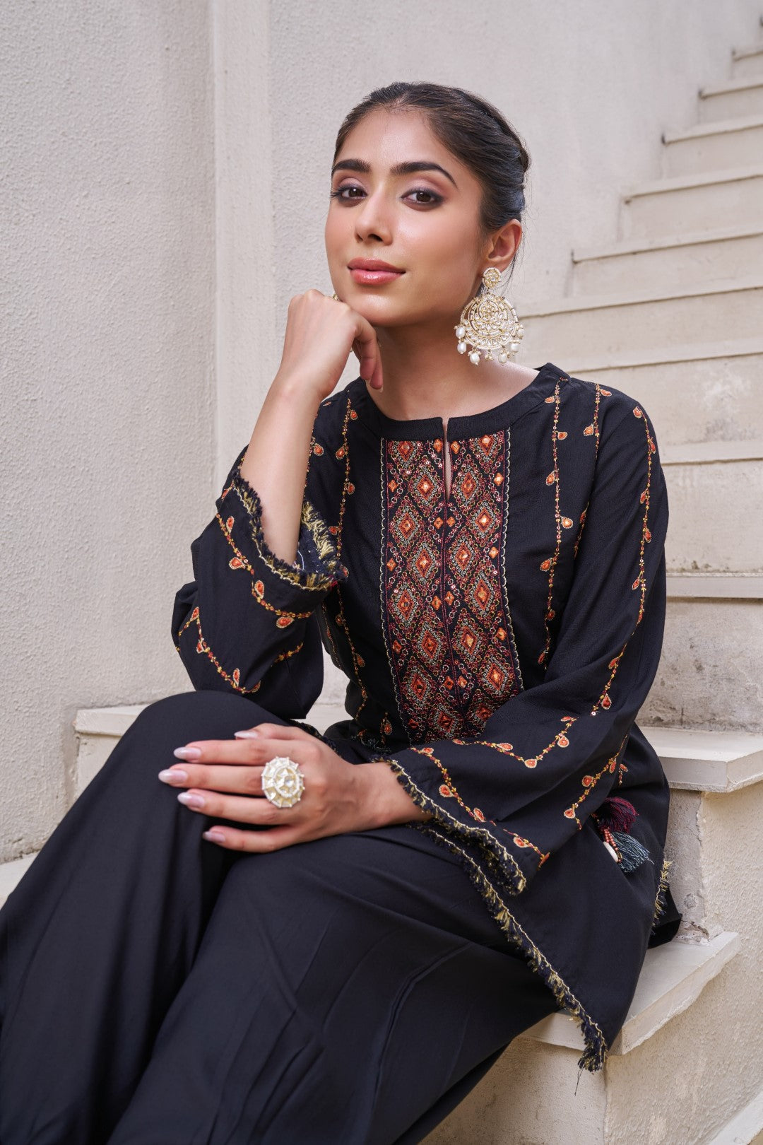 Stravi taupe embroidery co-ord set