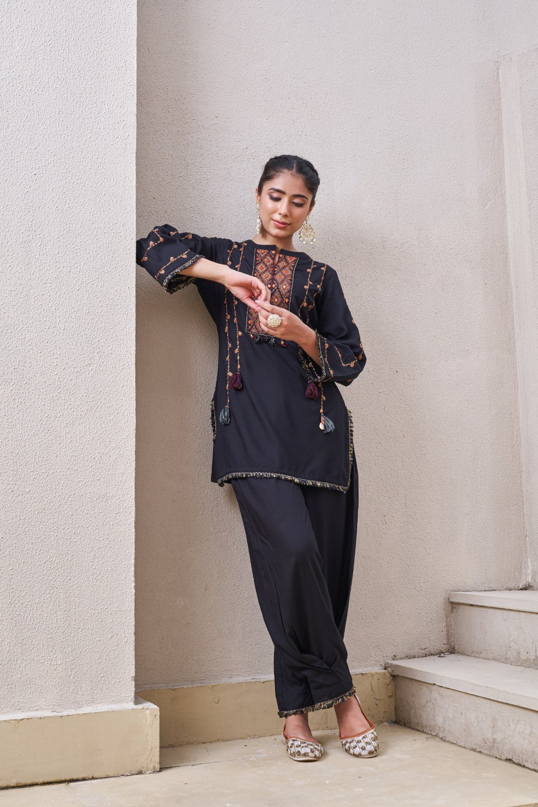 Stravi taupe embroidery co-ord set